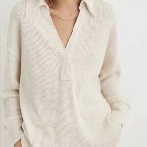 NWT Aerie LumberJane Waffle Polo  Oversized Sweater in Frost